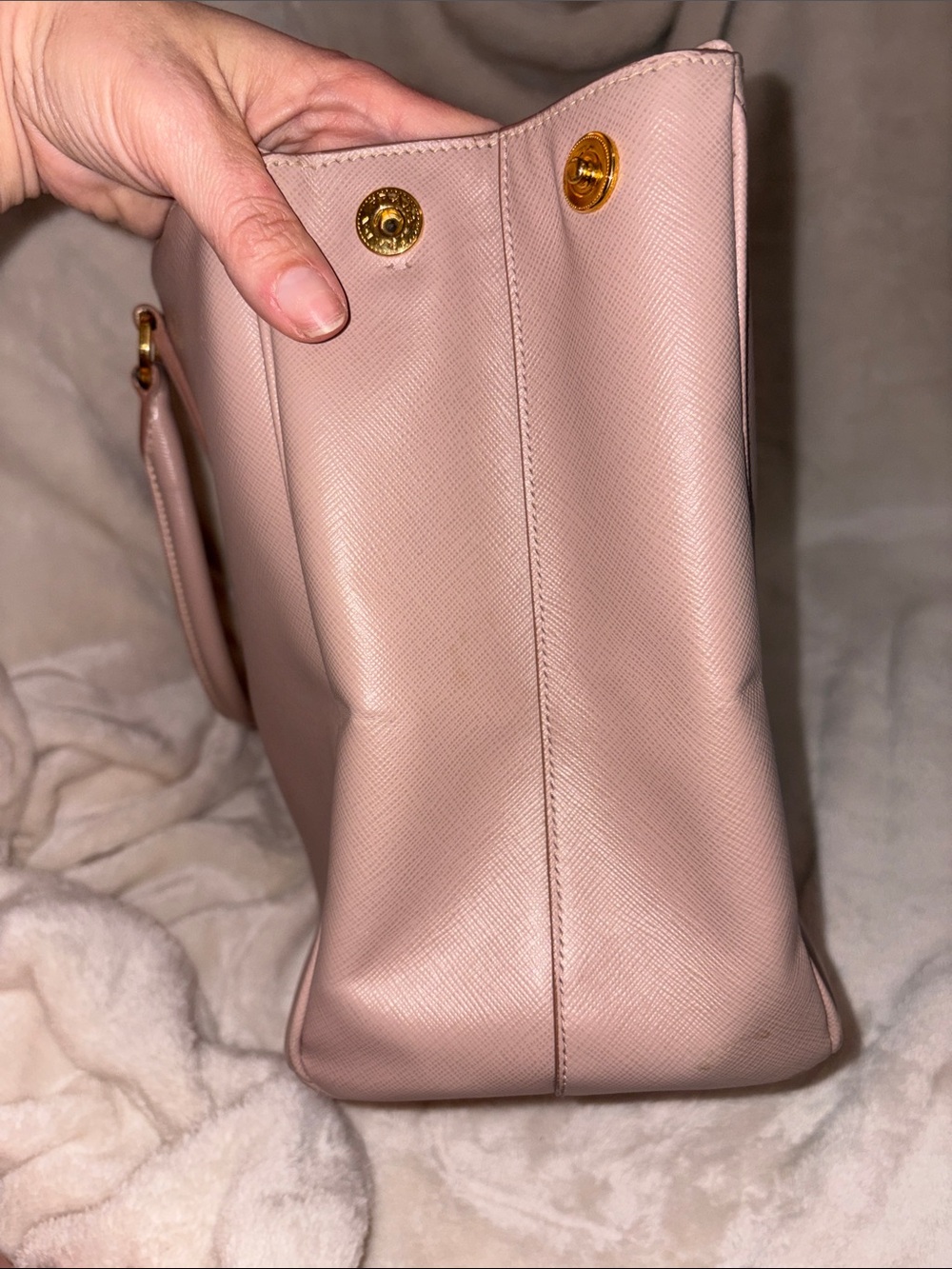 Prada Blush Pink Saffiano Double-Zip galleria with crossbody strap. COA - Picture 6 of 15
